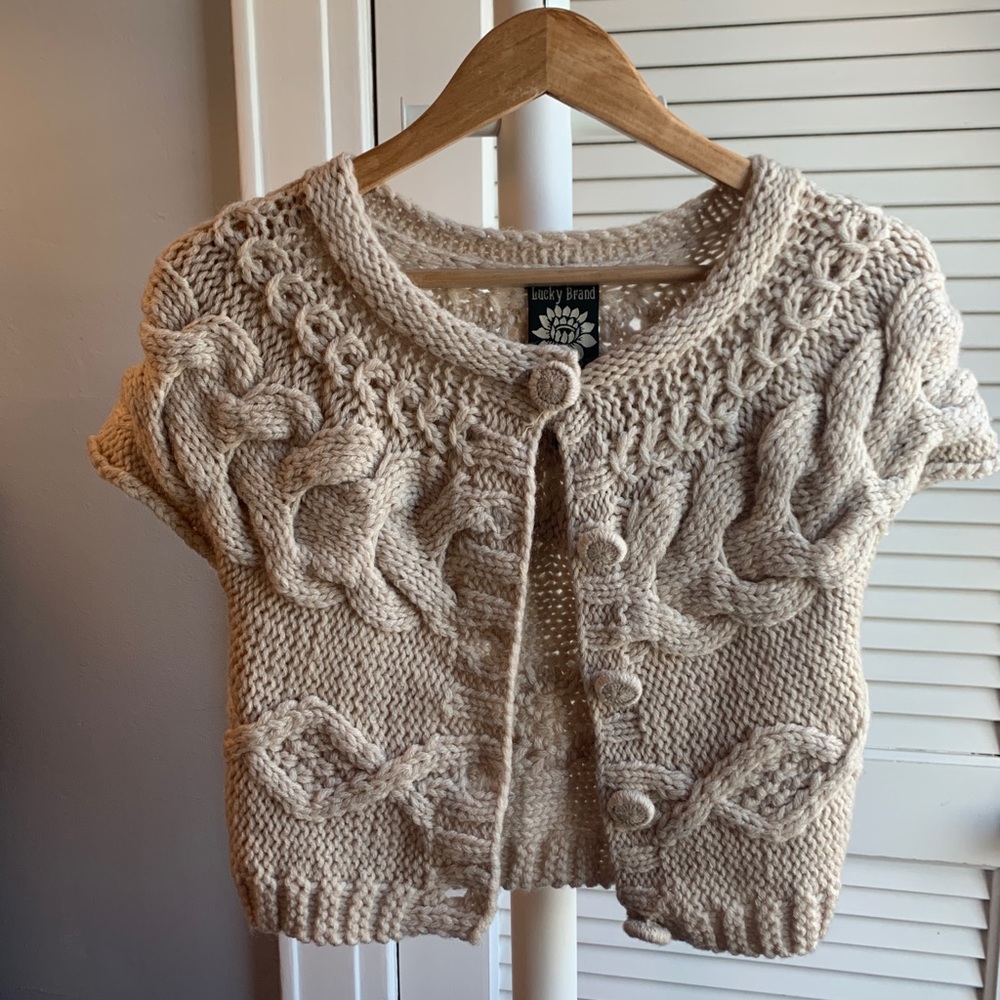 Lucky Brand- Cropped Tee Cable Knit Button Down